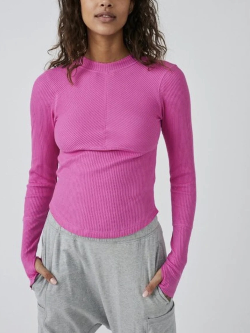 FP Movement by Free People Laura Ribbed Top in Pink Size Medium